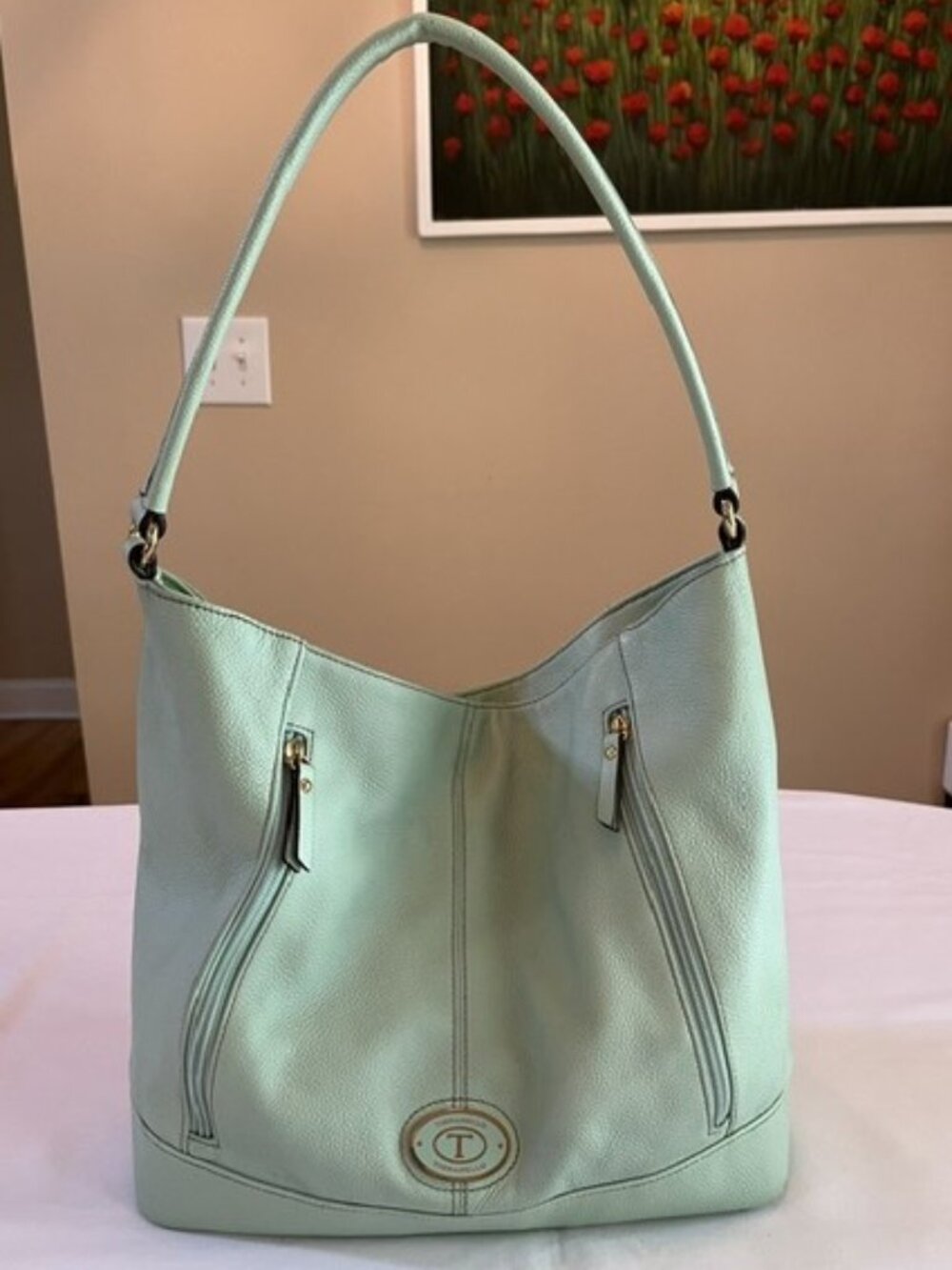 TIGNANELLO | Mint Green Pebbled Leather Handbag Purse Hobostyle